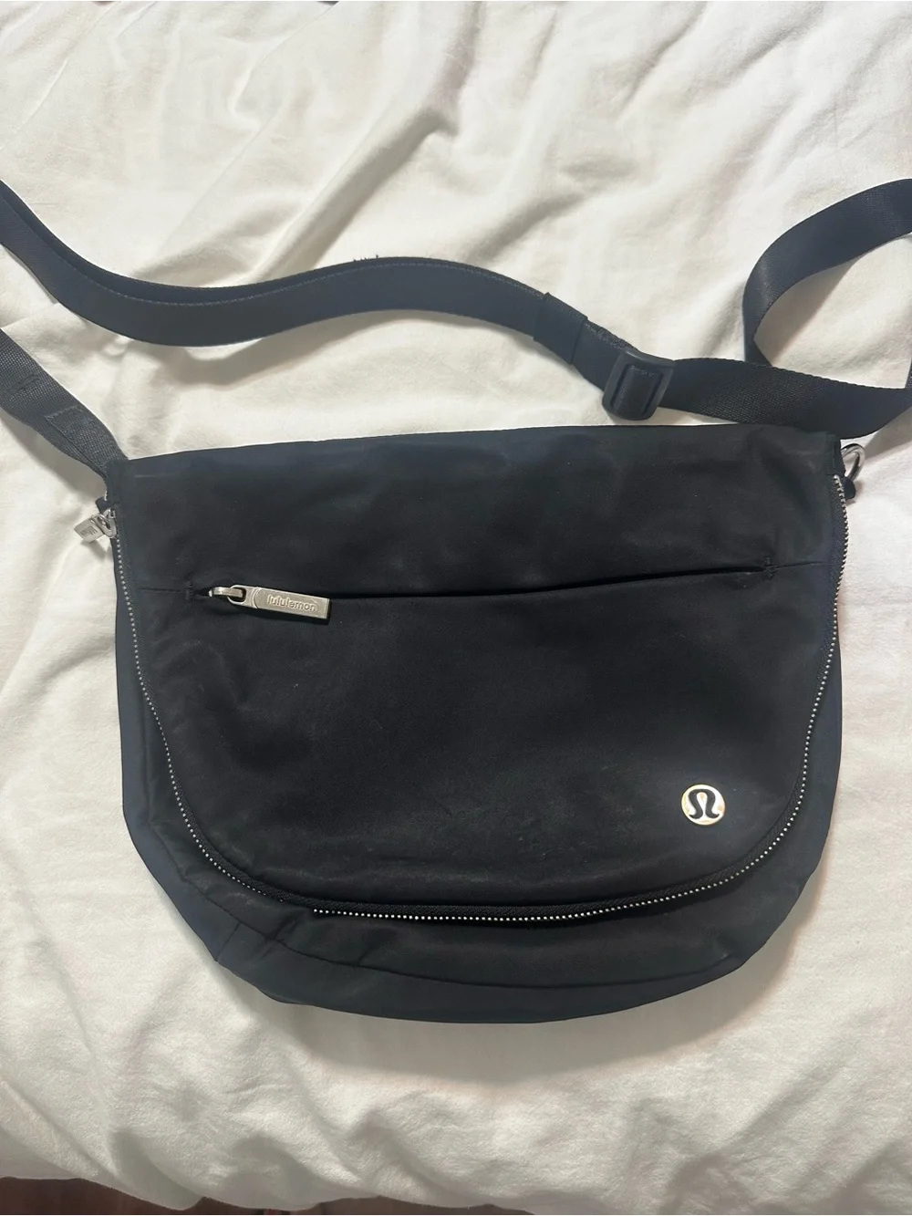 lululemon athletica Black Crossbody Messenger with Silver Accents